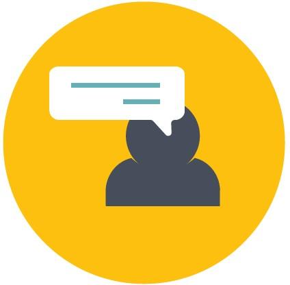 Person with a chat bubble on yellow background